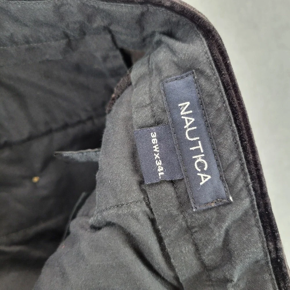 Nautica Mens Corduroy Pants 36x34 (Fits 36x31)‎ Pleated Cuffed 100% Cotton Black